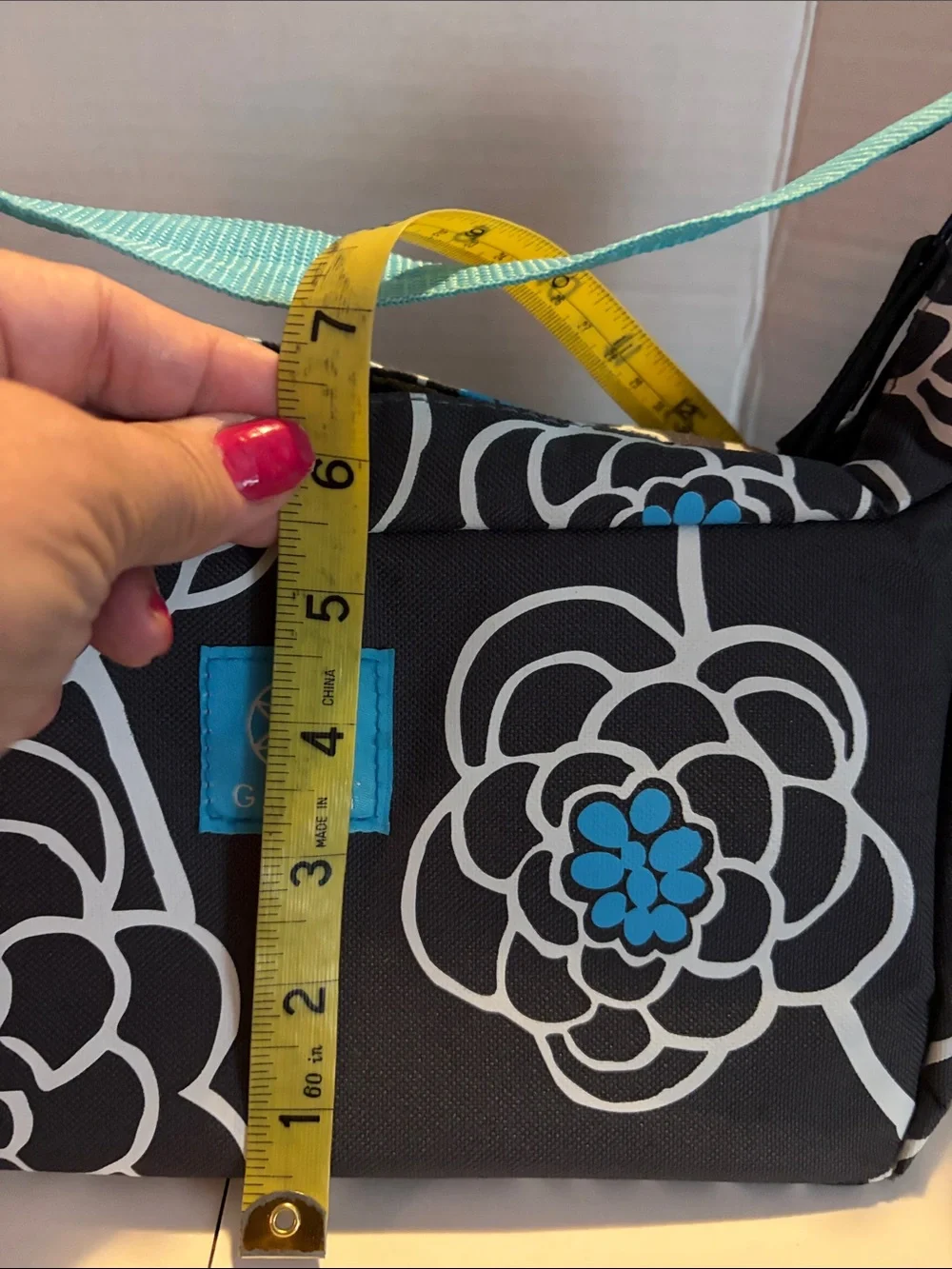 GAIAM Black Floral Shoulder lunch Bag with Blue Accents